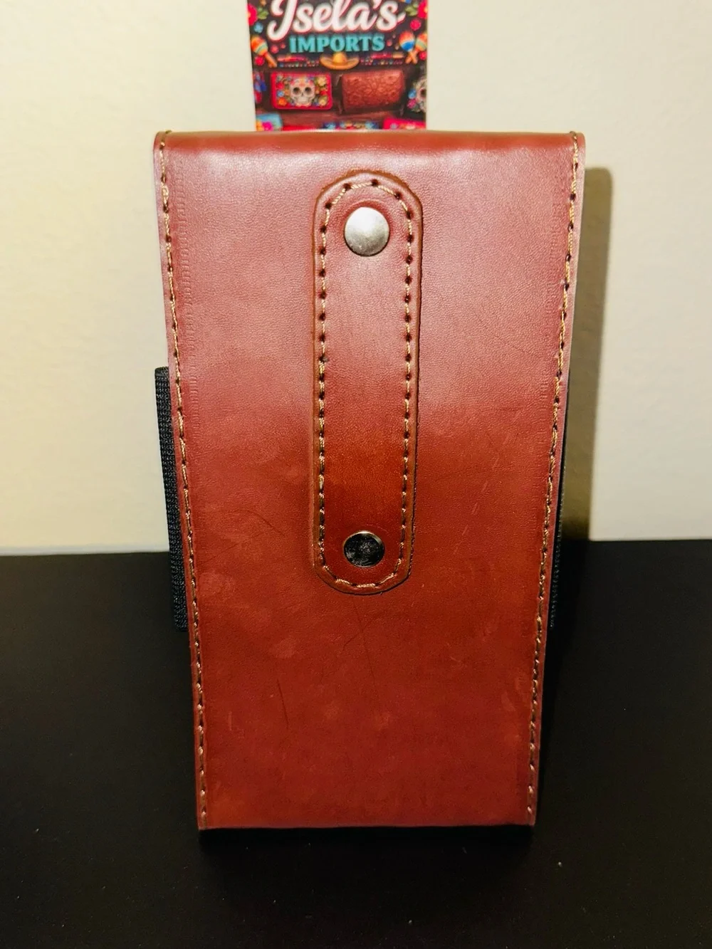 Embossed Brown Faux Leather Phone Pouch